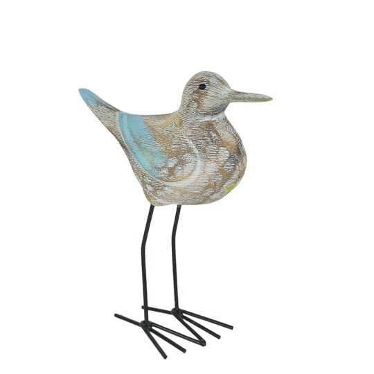 Carved Wood and Metal Sandpiper Shorebird Statue Coastal Accent